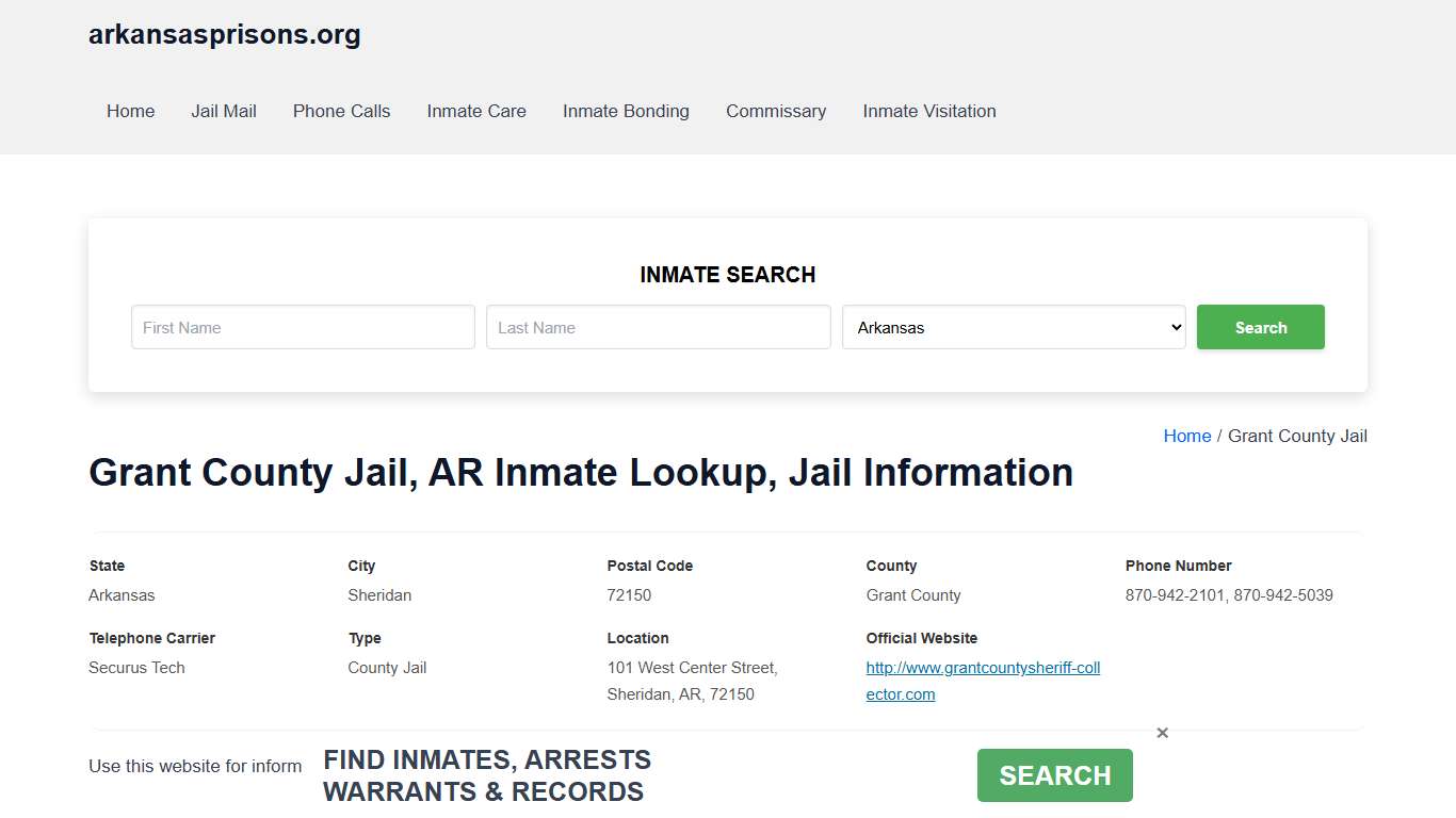 Grant County Jail, AR - Offender Locator, Contacts, Inmate Info